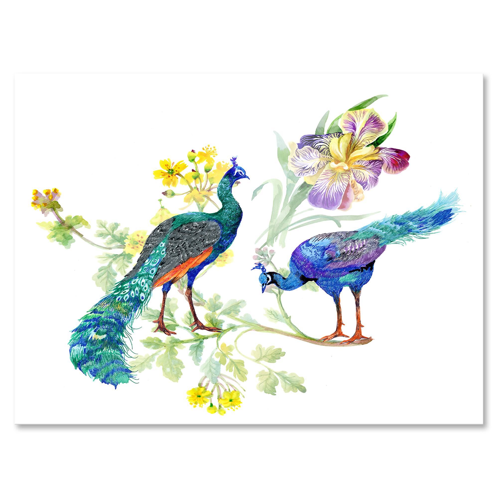 Designart - Peacocks and Iris Flowers